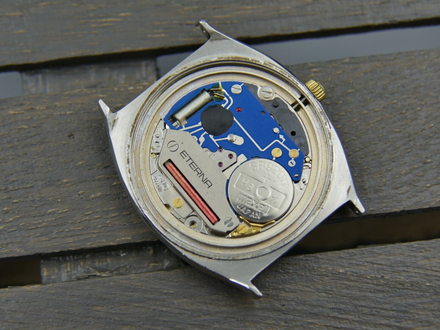 80's vintage watch mens Eterna ref. 122.2122.46 quartz Eta 955.411 steel & gold