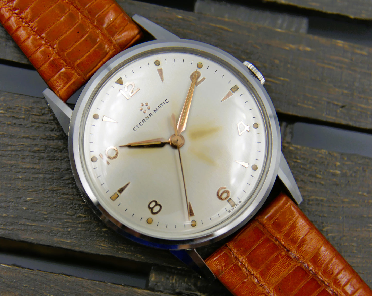 50's vintage watch mens Eterna Matic automatic cal. 1416U serviced 34mm
