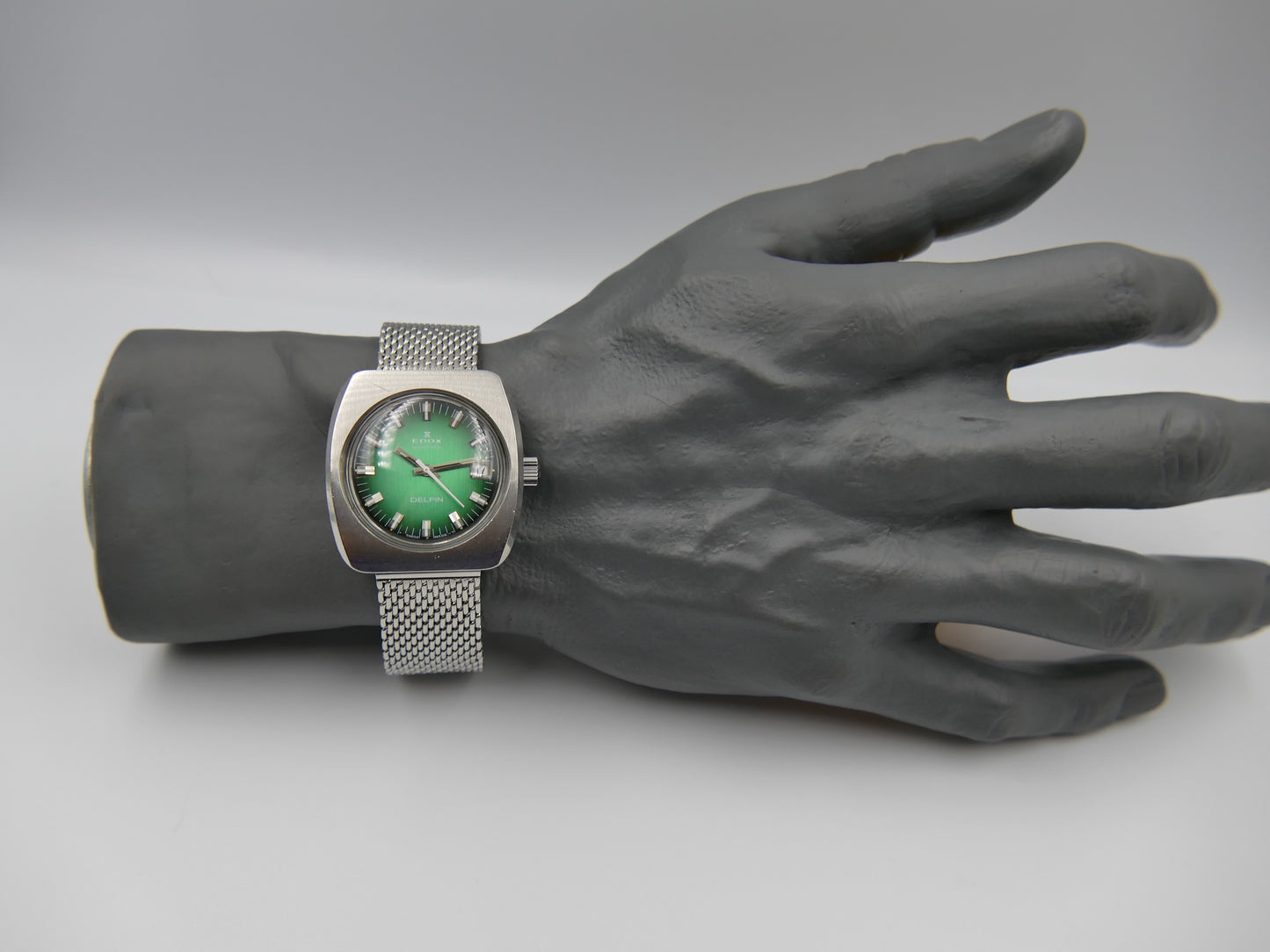 70's vintage watch mens Edox DELFIN automatic Eta 2783 green dial serviced rare