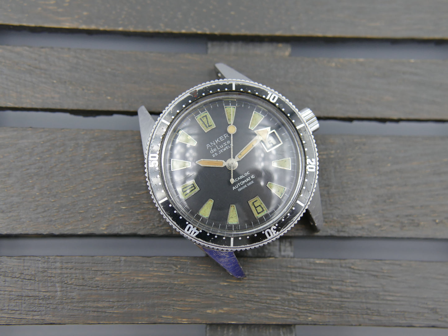 60's vintage watch mens Anker de luxe SKIN DIVER ref 8755 Pre superman 37mm