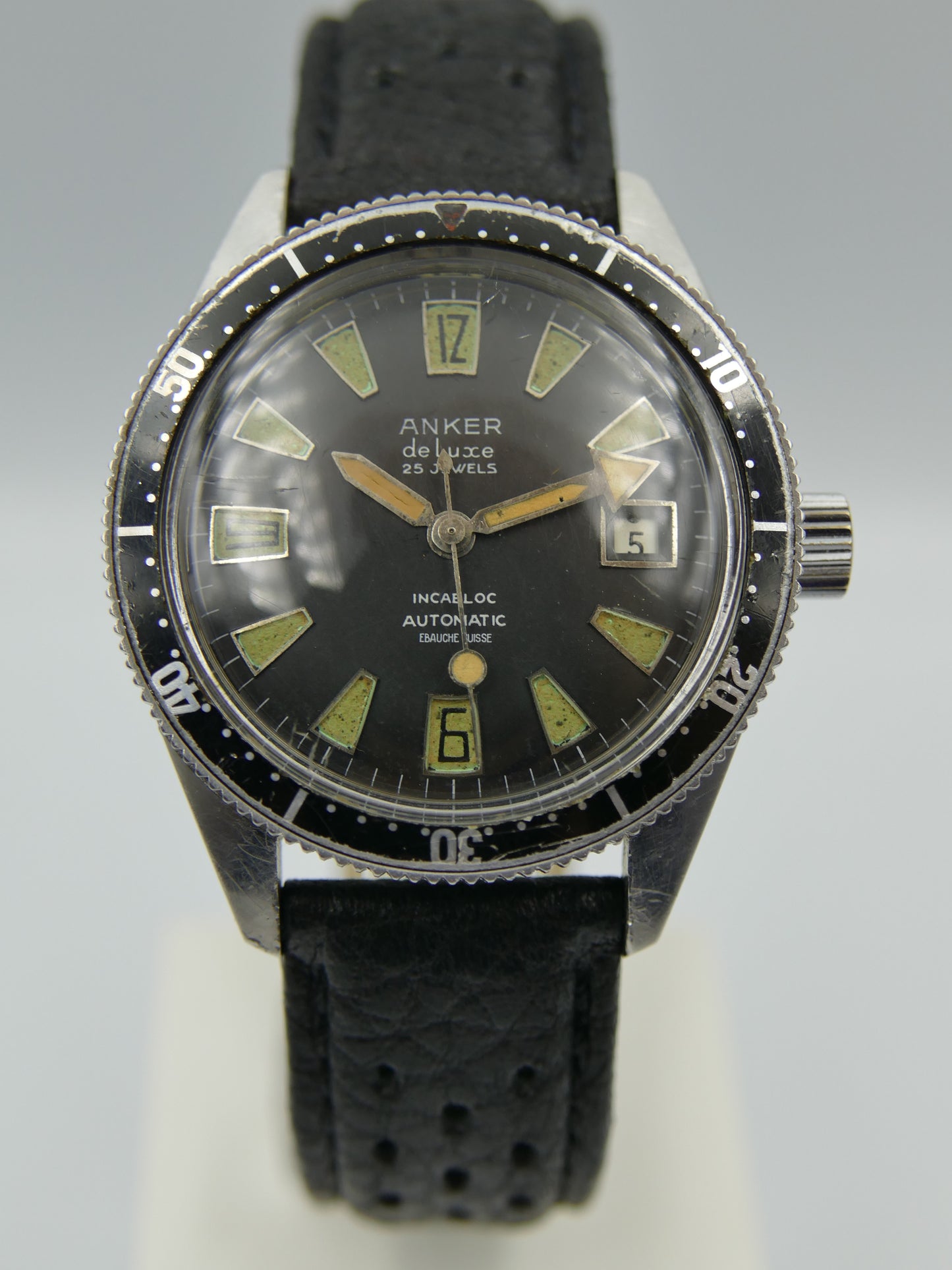 60's vintage watch mens Anker de luxe SKIN DIVER ref 8755 Pre superman 37mm