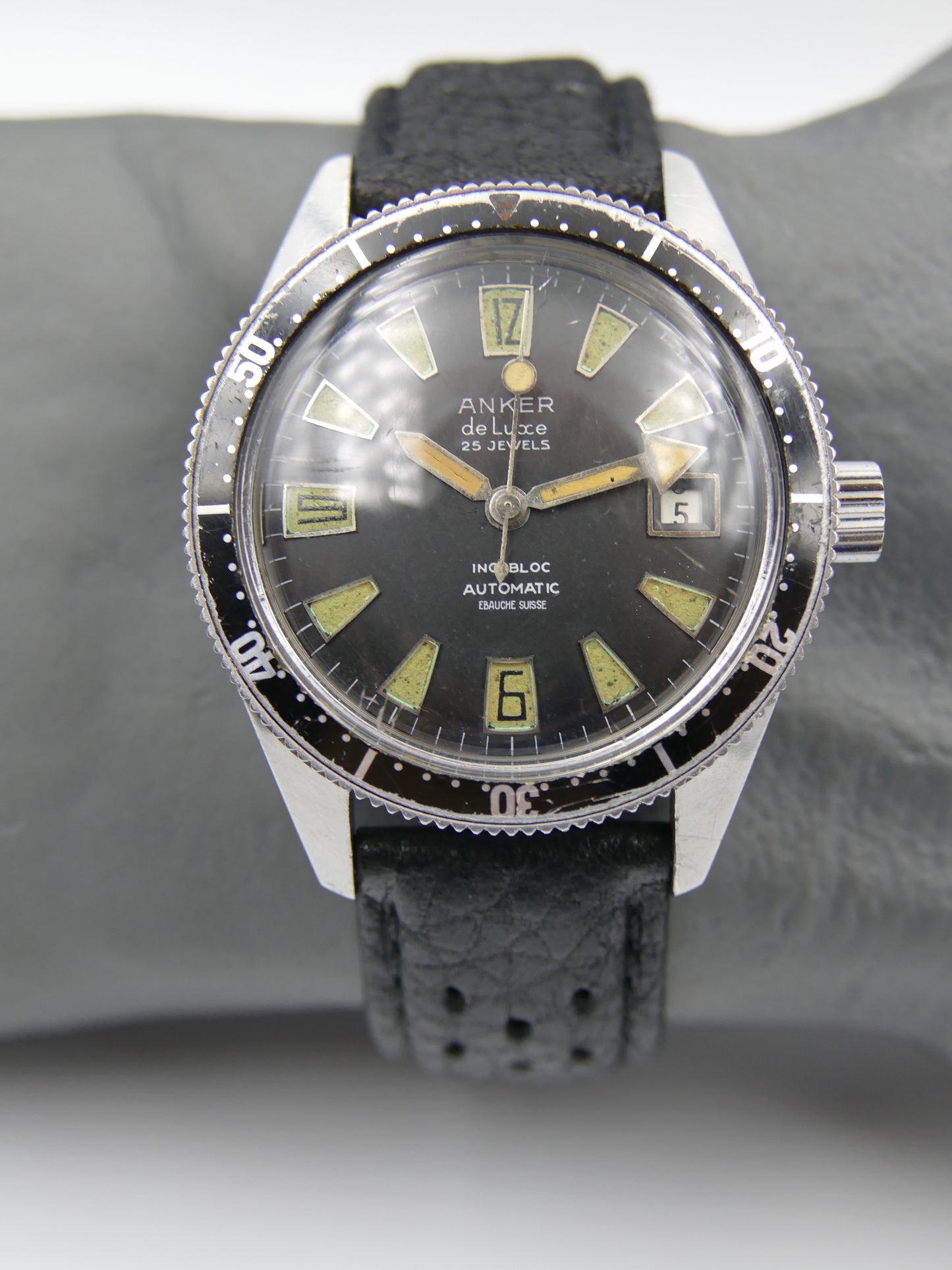 60's vintage watch mens Anker de luxe SKIN DIVER ref 8755 Pre superman 37mm