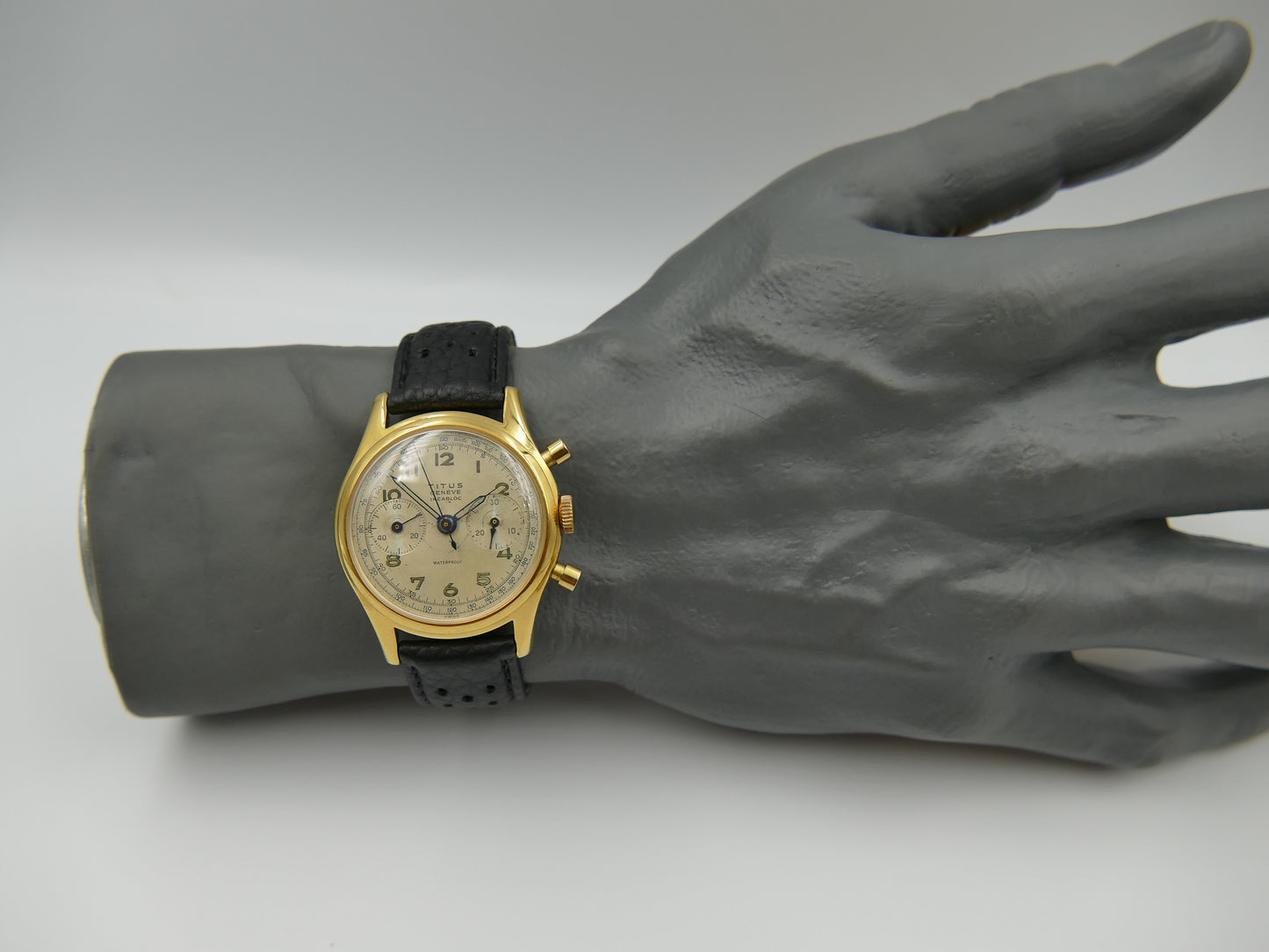 50's vintage watch mens Titus Genève ref 957 Chronograph Landeron 48 gold pl 37mm