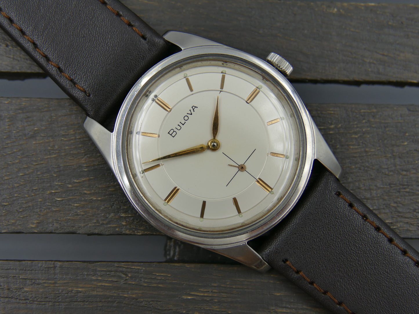 60's vintage dress watch mens Bulova flat manual wind 11 AF steel serviced