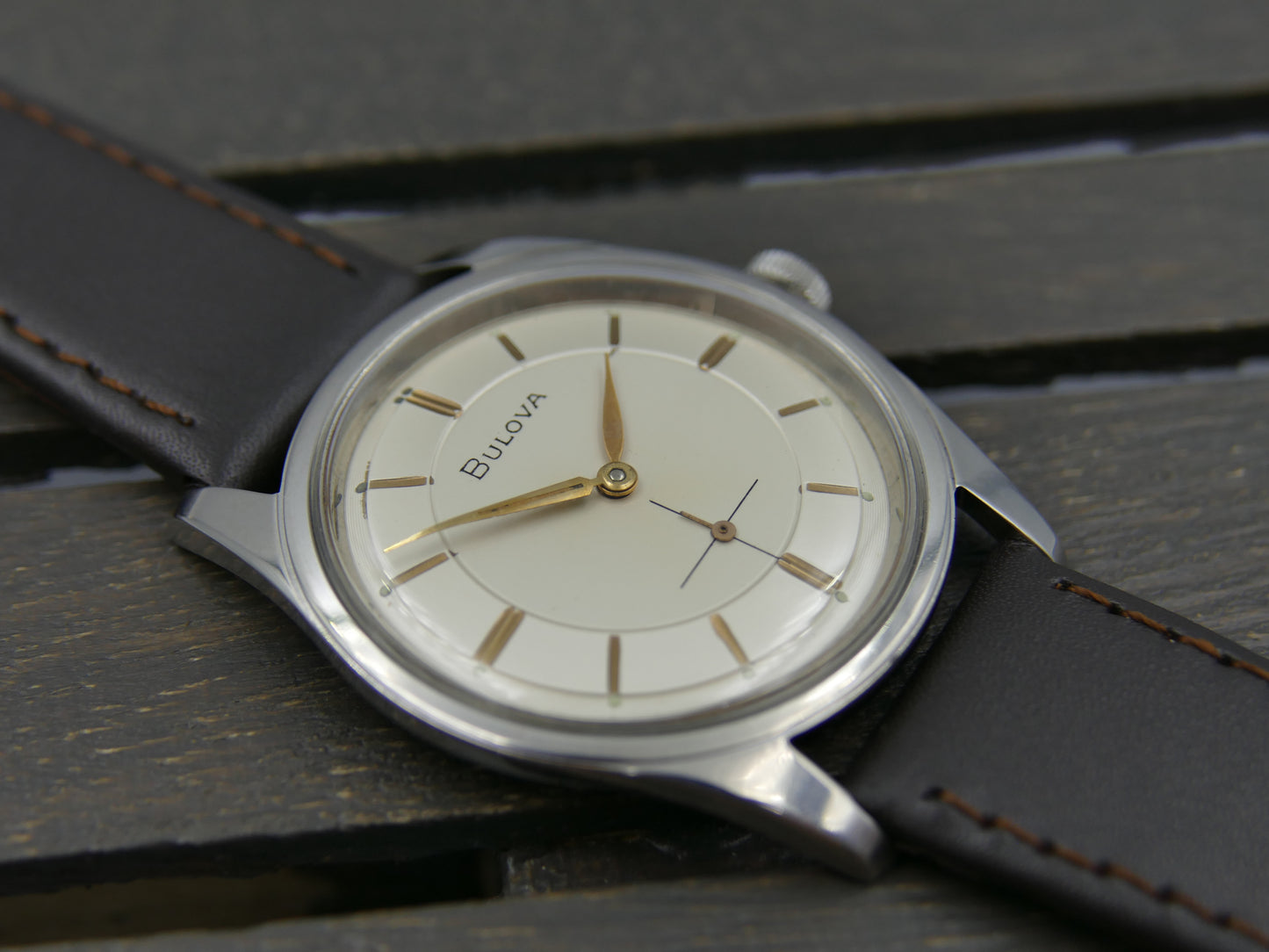 60's vintage dress watch mens Bulova flat manual wind 11 AF steel serviced