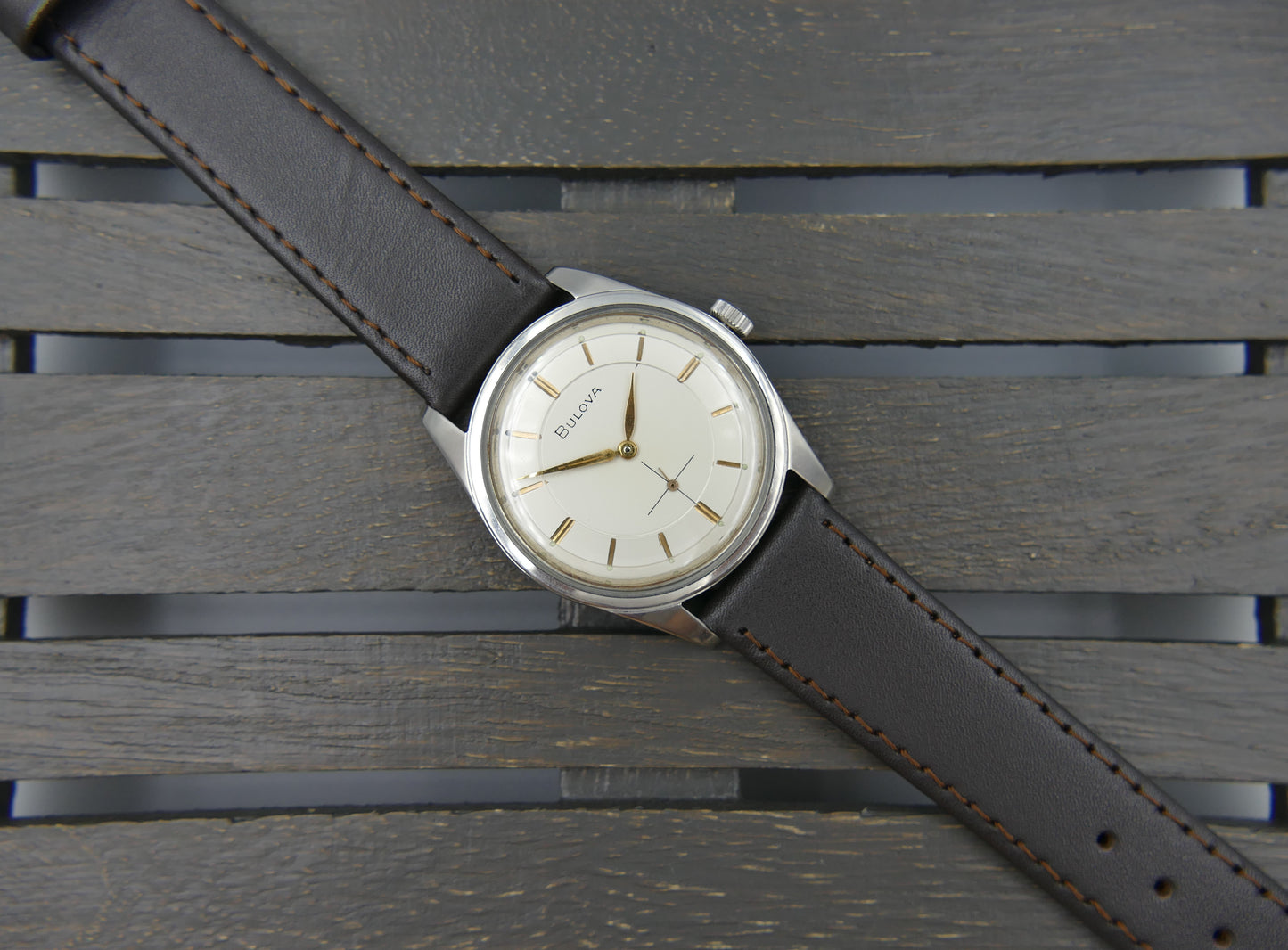 60's vintage dress watch mens Bulova flat manual wind 11 AF steel serviced
