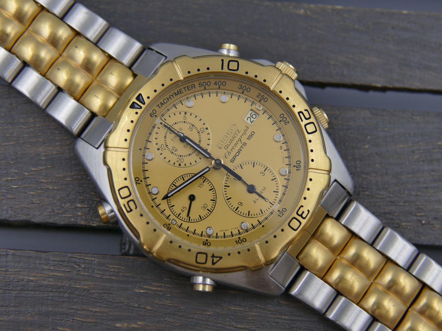 90's vintage watch mens Seiko 7T42-6A00 Chronograph sports 150 alarm MINT w/box