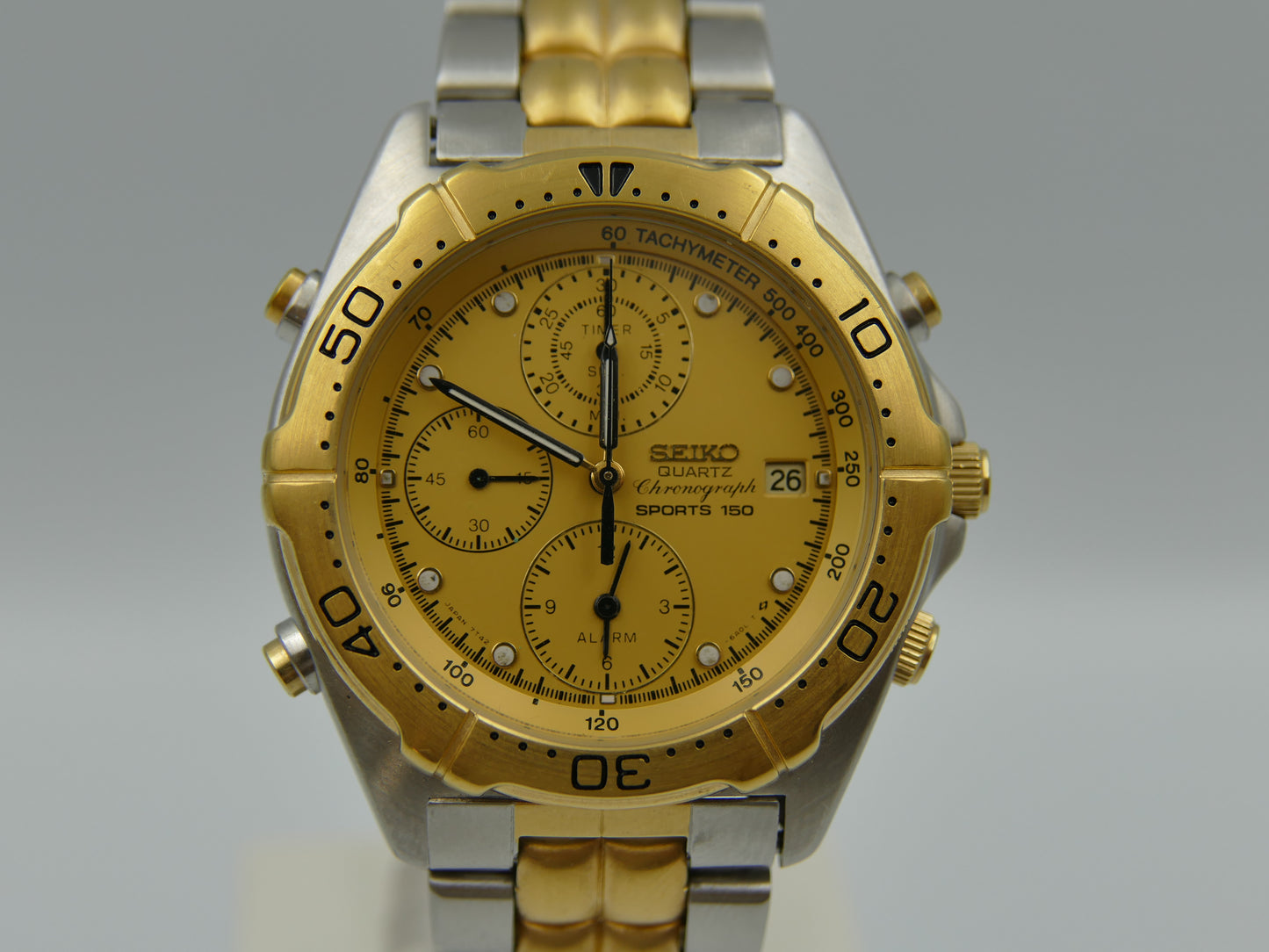 90's vintage watch mens Seiko 7T42-6A00 Chronograph sports 150 alarm MINT w/box