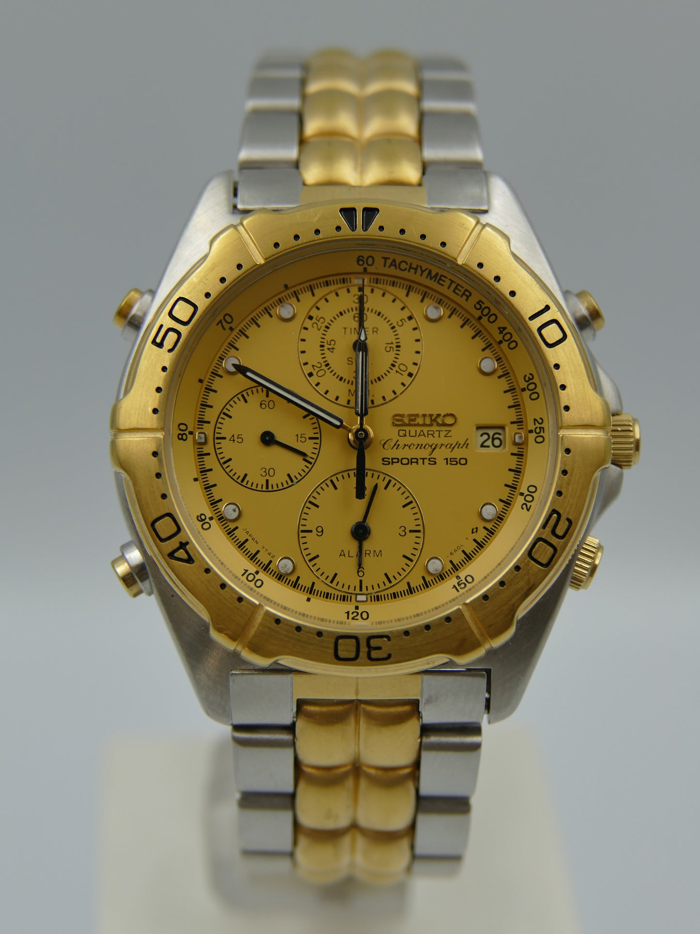90's vintage watch mens Seiko 7T42-6A00 Chronograph sports 150 alarm MINT w/box