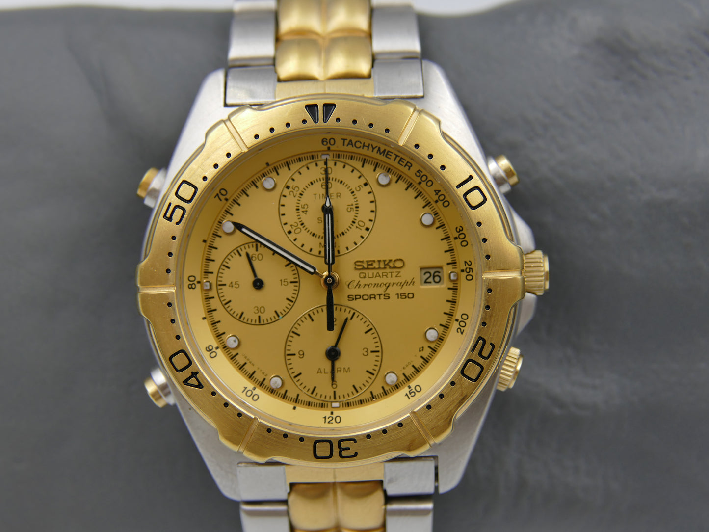 90's vintage watch mens Seiko 7T42-6A00 Chronograph sports 150 alarm MINT w/box