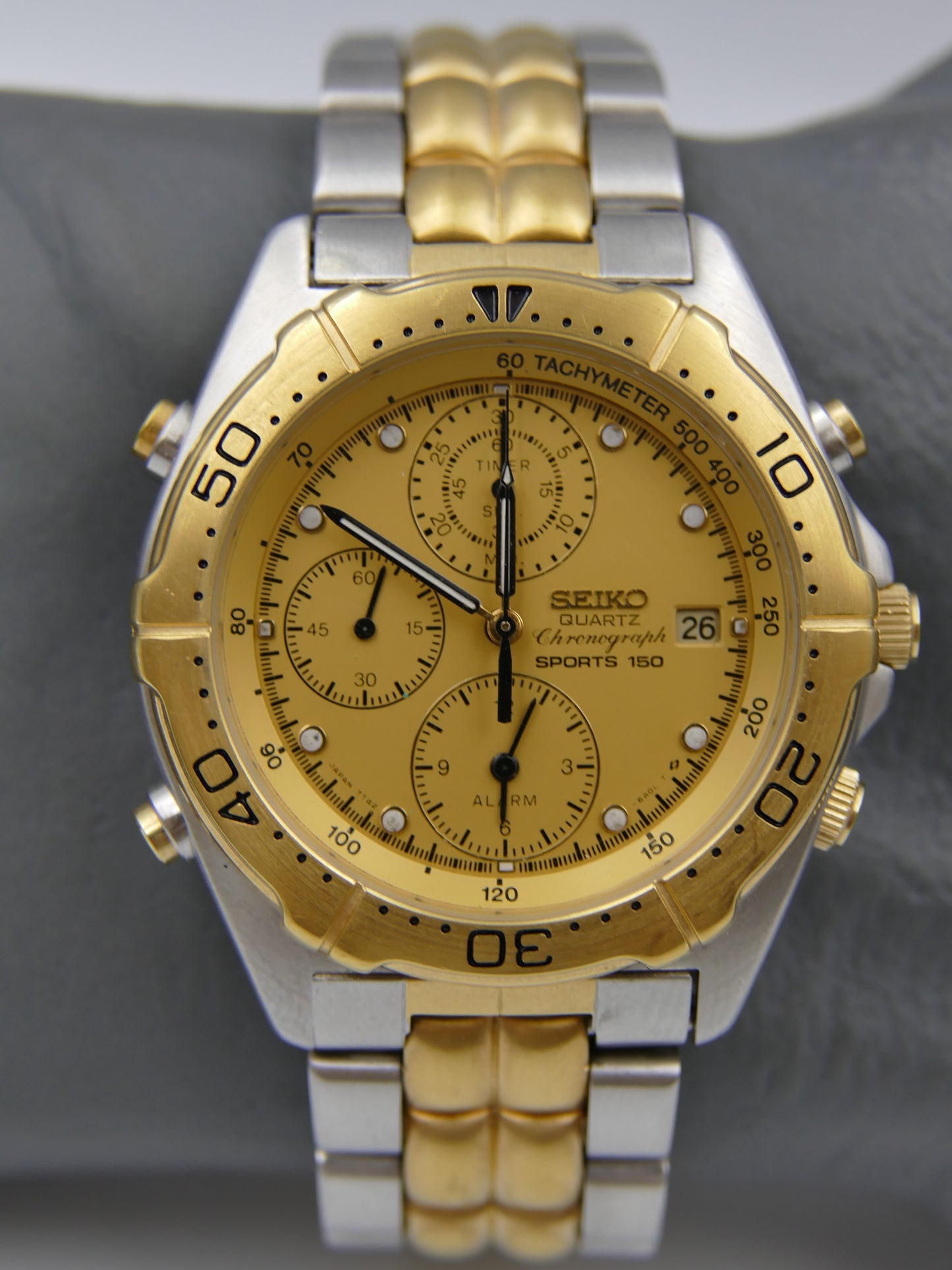 90's vintage watch mens Seiko 7T42-6A00 Chronograph sports 150 alarm MINT w/box