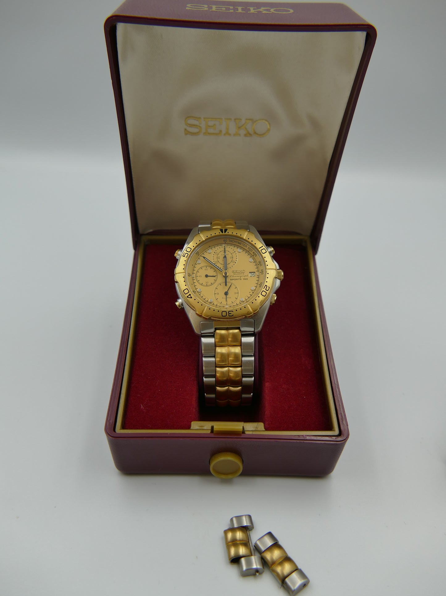 90's vintage watch mens Seiko 7T42-6A00 Chronograph sports 150 alarm MINT w/box