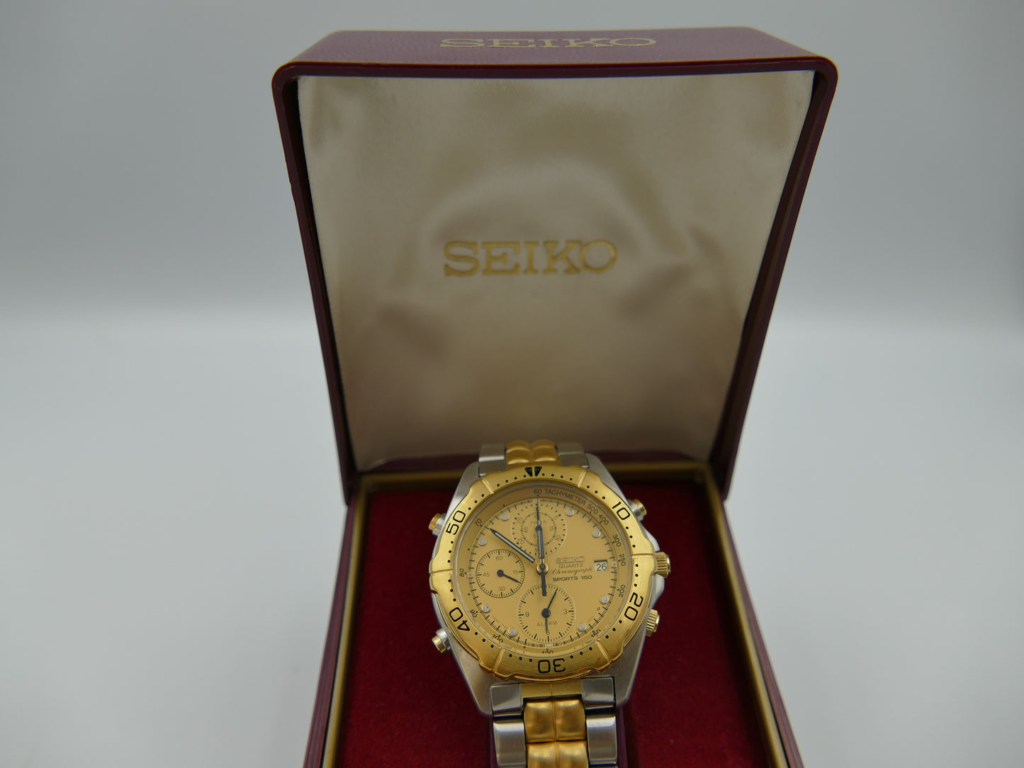 90's vintage watch mens Seiko 7T42-6A00 Chronograph sports 150 alarm MINT w/box