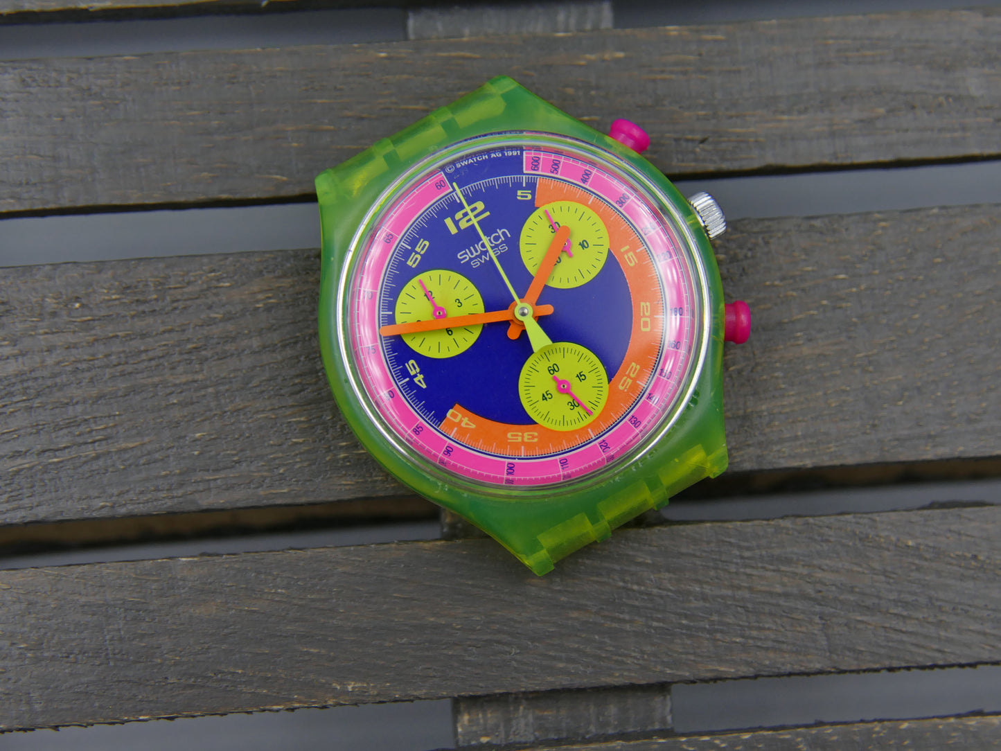 90s vintage watch mens Swatch GRAND PRIX SCJ101 chronograph quartz serviced