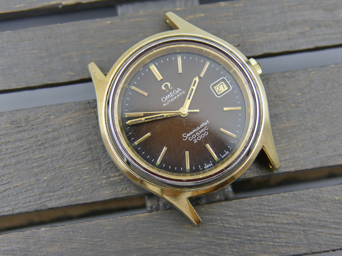 70s vintage watch mens big Omega Seamaster Cosmic 2000 ref 166.128 automatic 1012 Brown Spider Dial 38mm