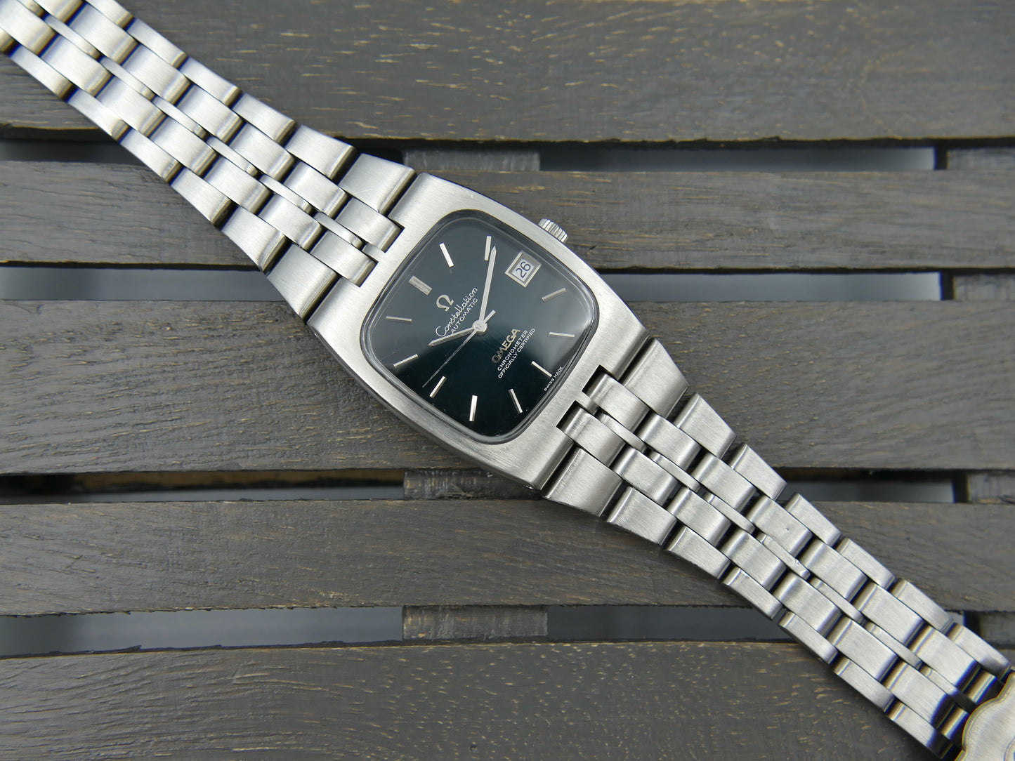 70's vintage watch mens Omega Constellation Chronometer ref. 168.047 green dial