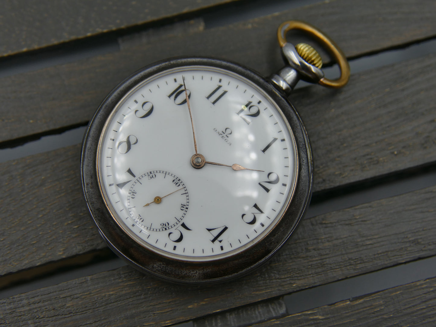10’s vintage pocket gousset watch Omega gun metal 18’’’ serviced