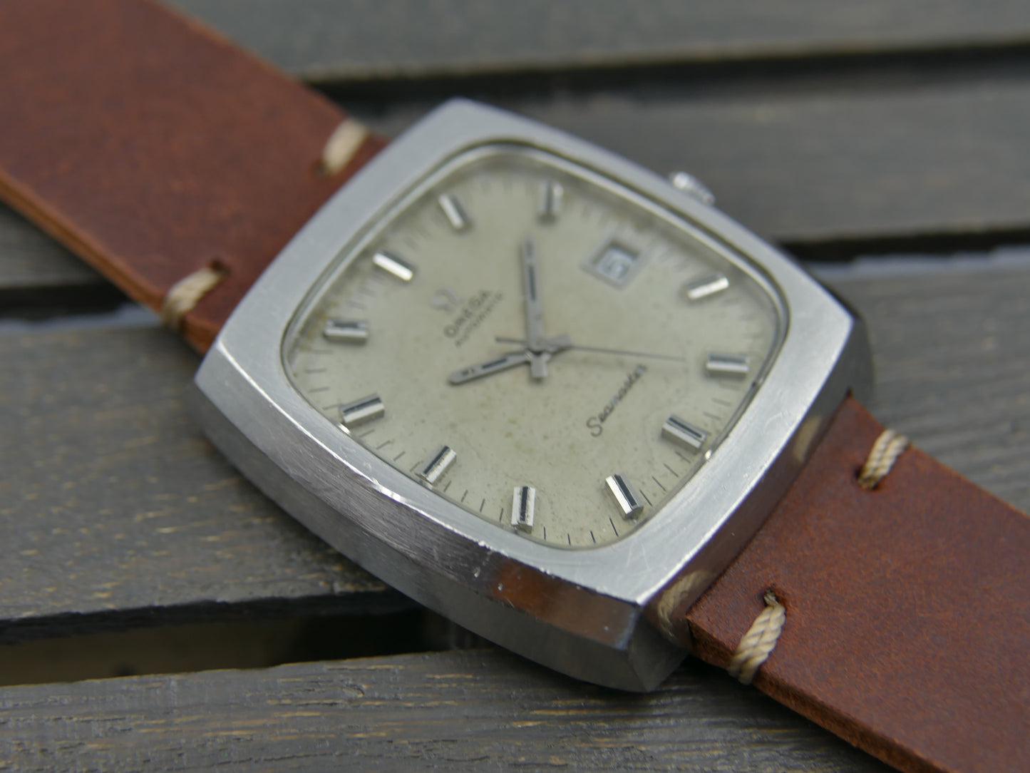 70s vintage watch mens Omega Seamaster ref. 166.0138 automatic 1012 Big Square tv