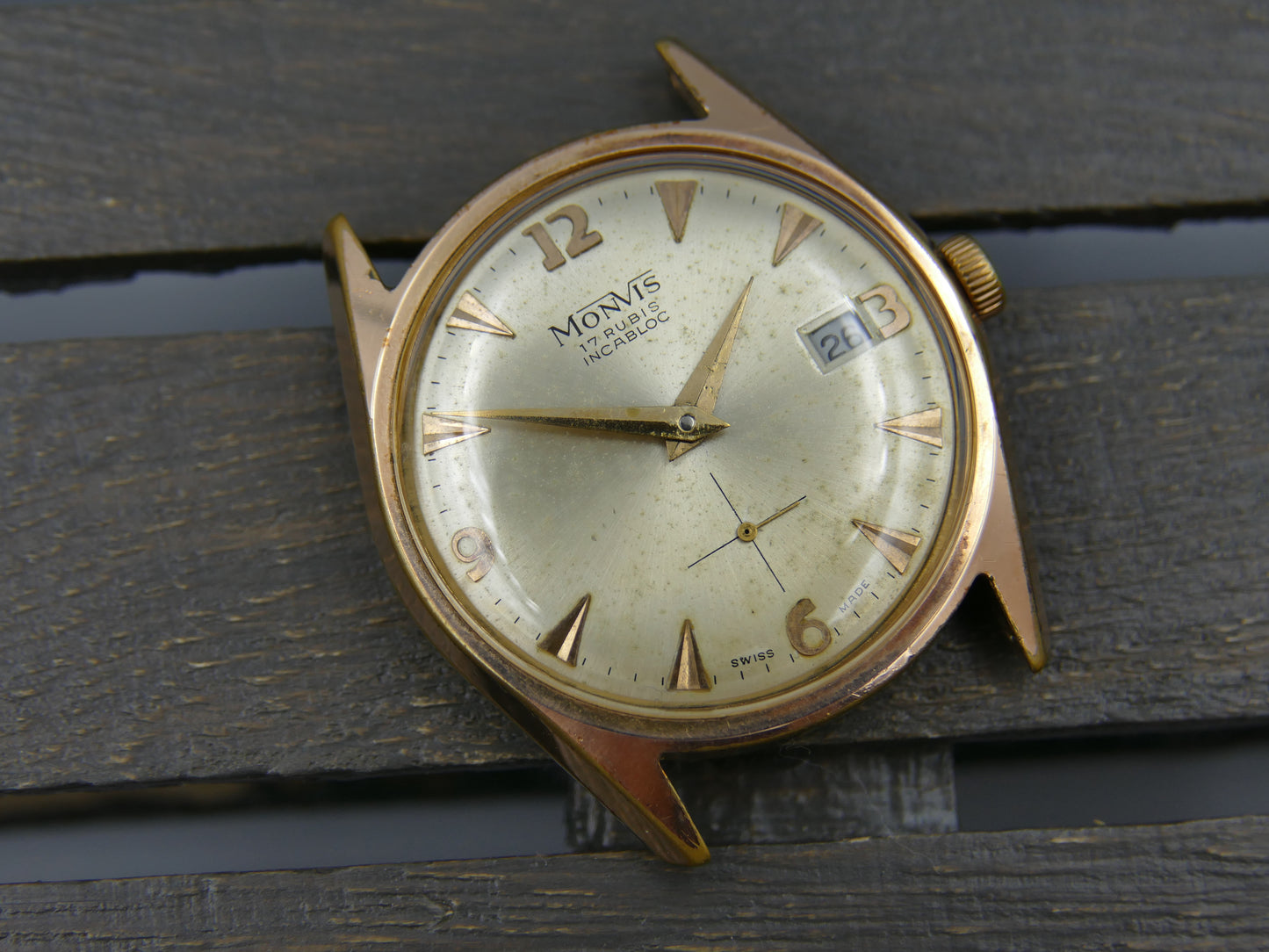 vintage watch mens swiss dress Monvis 408 gold pl