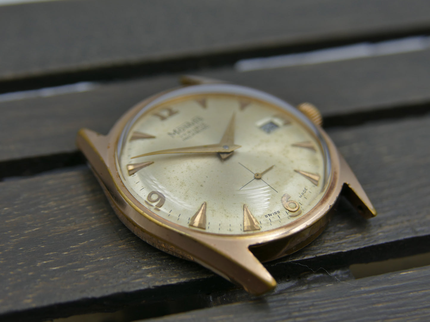vintage watch mens swiss dress Monvis 408 gold pl