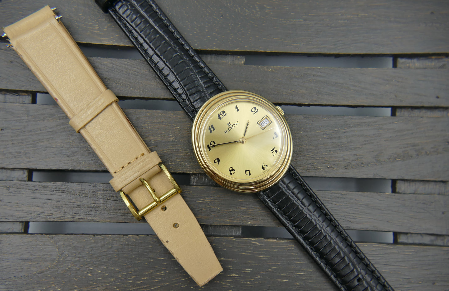 80's vintage watch mens Edox oval ref 32807-10 hand wind Cal. AS / ST 1950 / 51 N.O.S