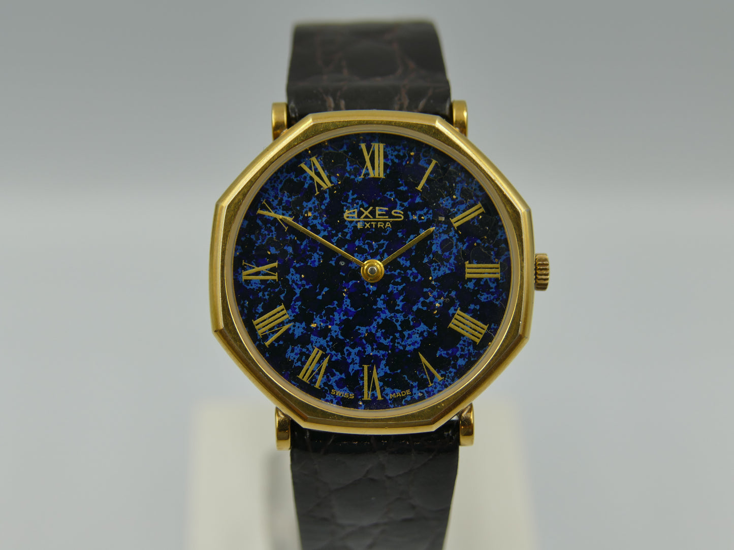 vintage watch mens swiss Axes extra thin Lapis Lazuli Peseux 7001 mint