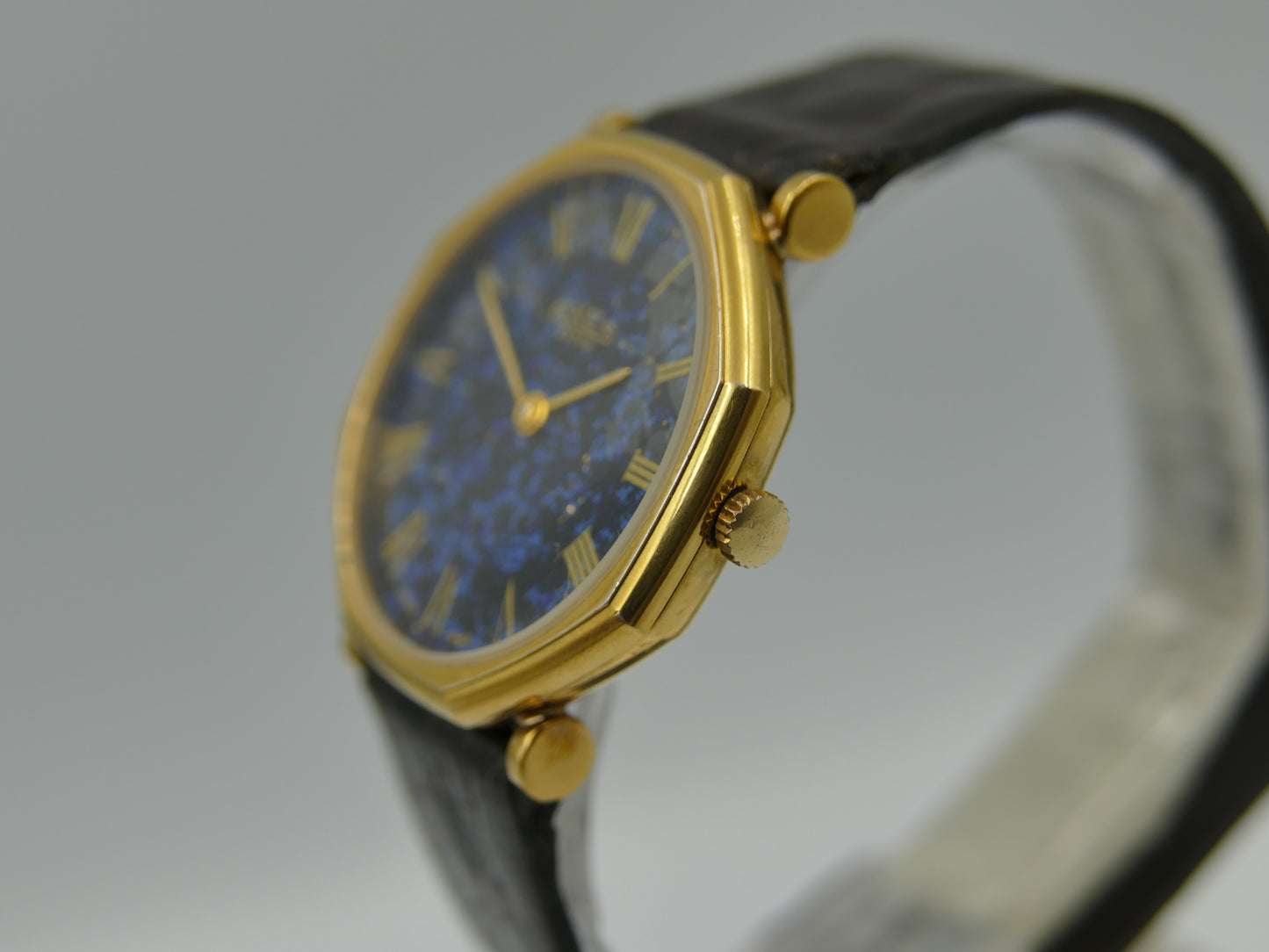 vintage watch mens swiss Axes extra thin Lapis Lazuli Peseux 7001 mint
