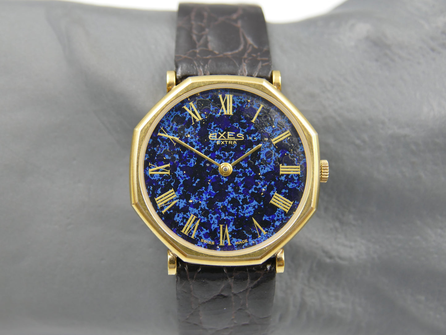 vintage watch mens swiss Axes extra thin Lapis Lazuli Peseux 7001 mint