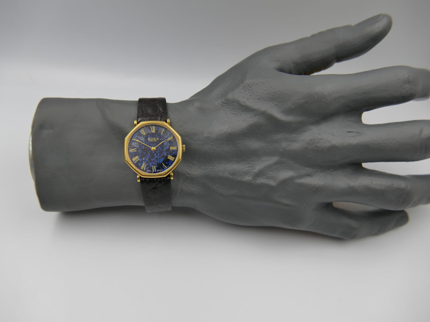 vintage watch mens swiss Axes extra thin Lapis Lazuli Peseux 7001 mint