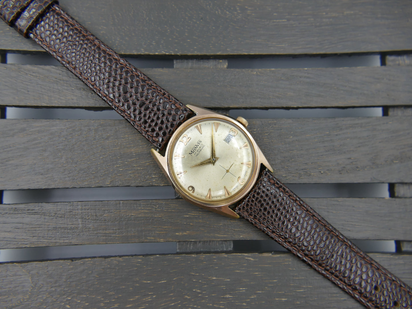 vintage watch mens swiss dress Monvis 408 gold pl