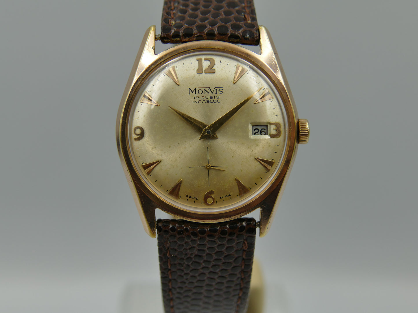vintage watch mens swiss dress Monvis 408 gold pl