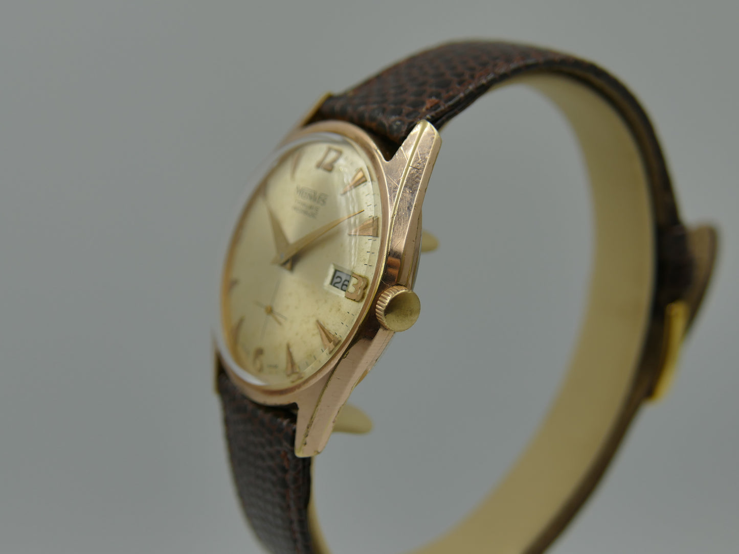 vintage watch mens swiss dress Monvis 408 gold pl