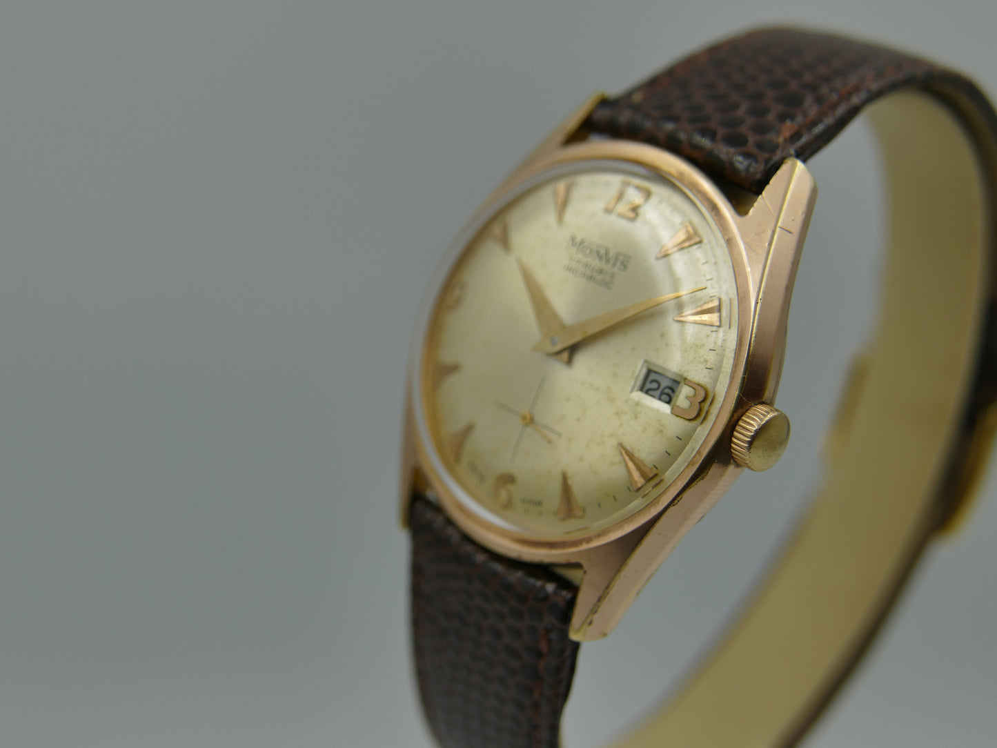 vintage watch mens swiss dress Monvis 408 gold pl