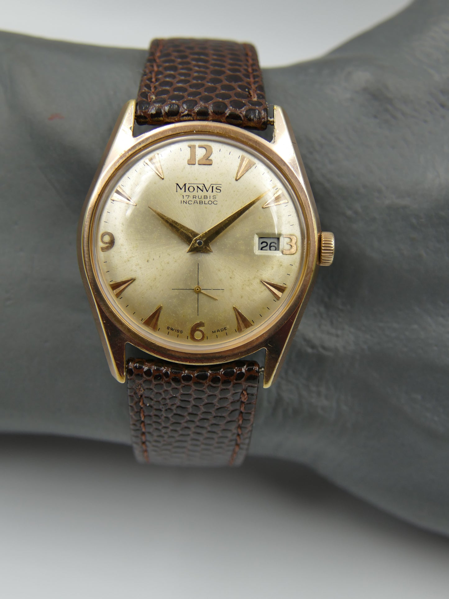 vintage watch mens swiss dress Monvis 408 gold pl