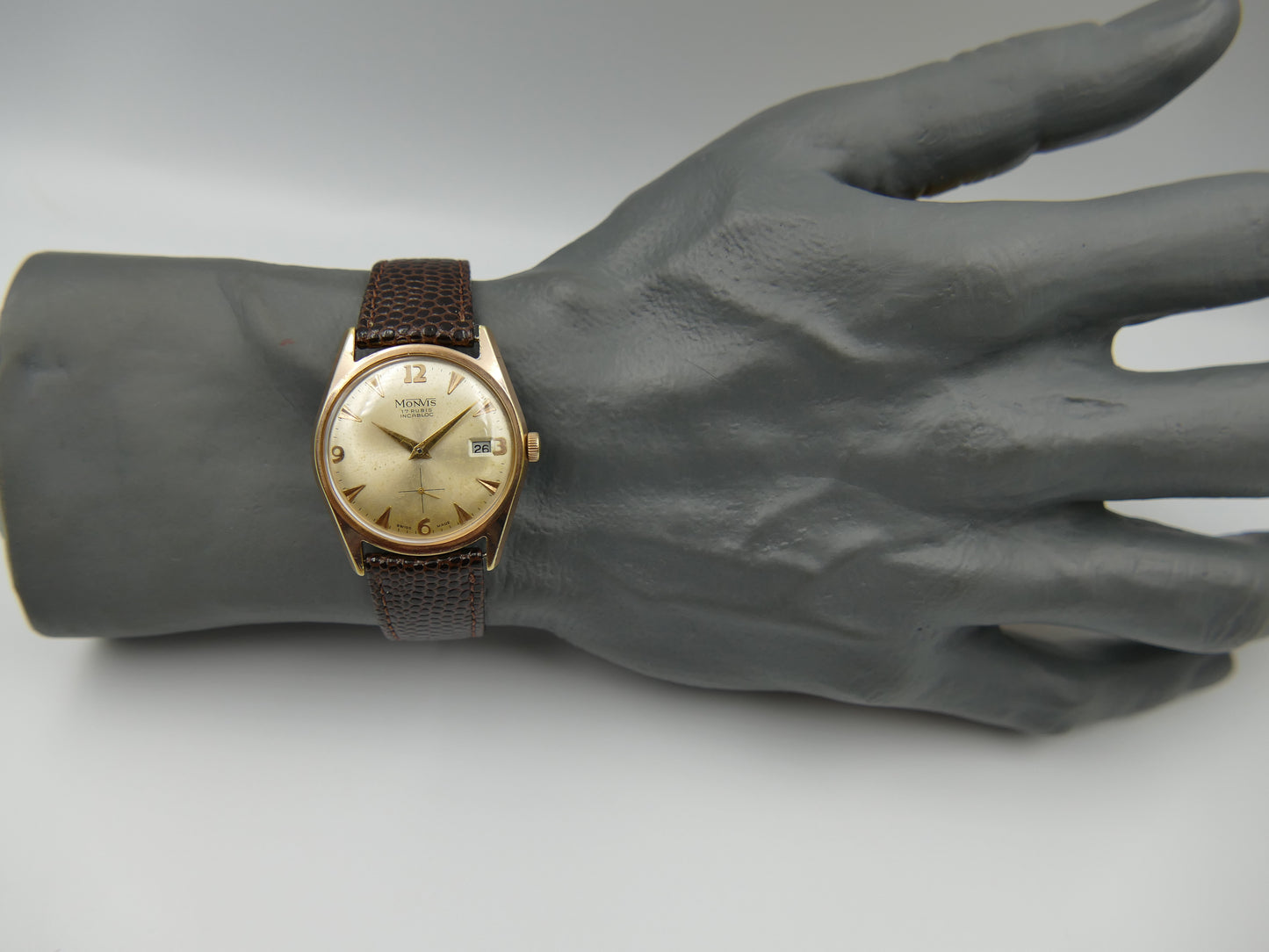 vintage watch mens swiss dress Monvis 408 gold pl