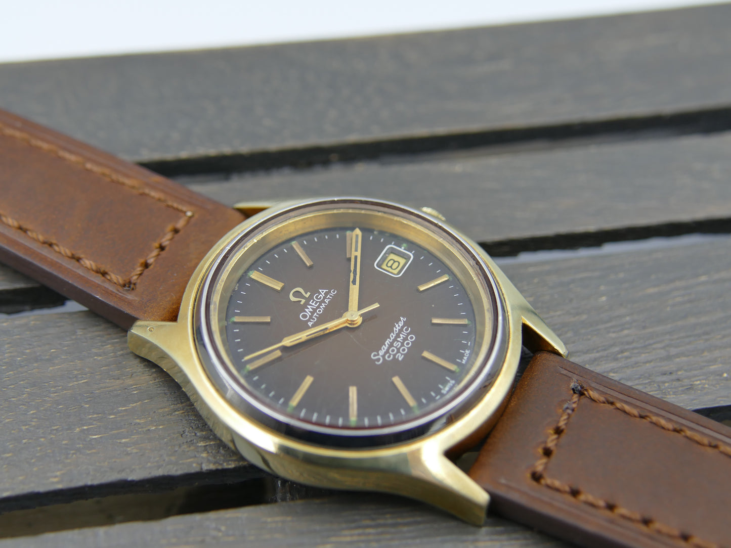 70s vintage watch mens big Omega Seamaster Cosmic 2000 ref 166.128 automatic 1012 Brown Spider Dial 38mm
