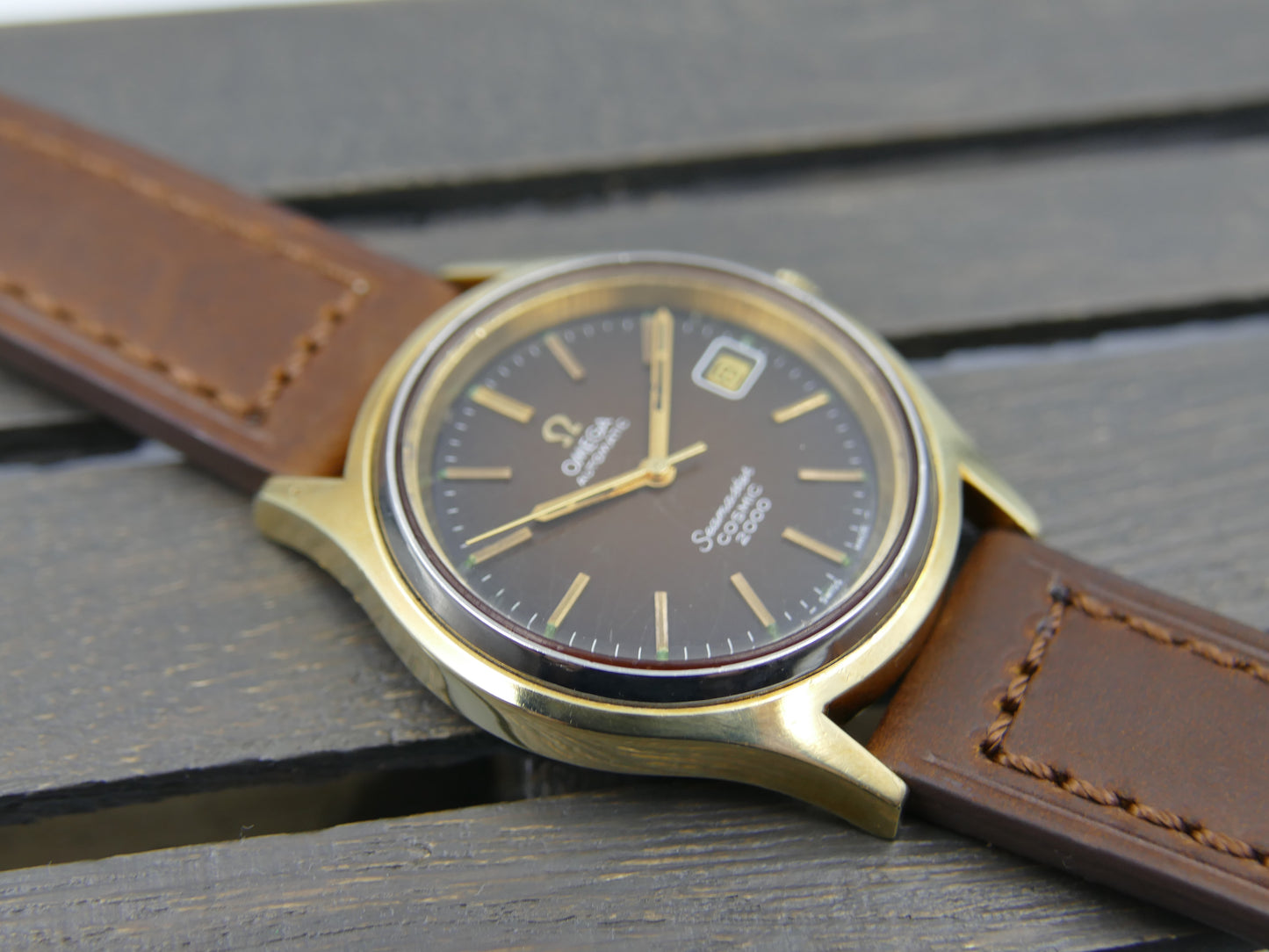 70s vintage watch mens big Omega Seamaster Cosmic 2000 ref 166.128 automatic 1012 Brown Spider Dial 38mm