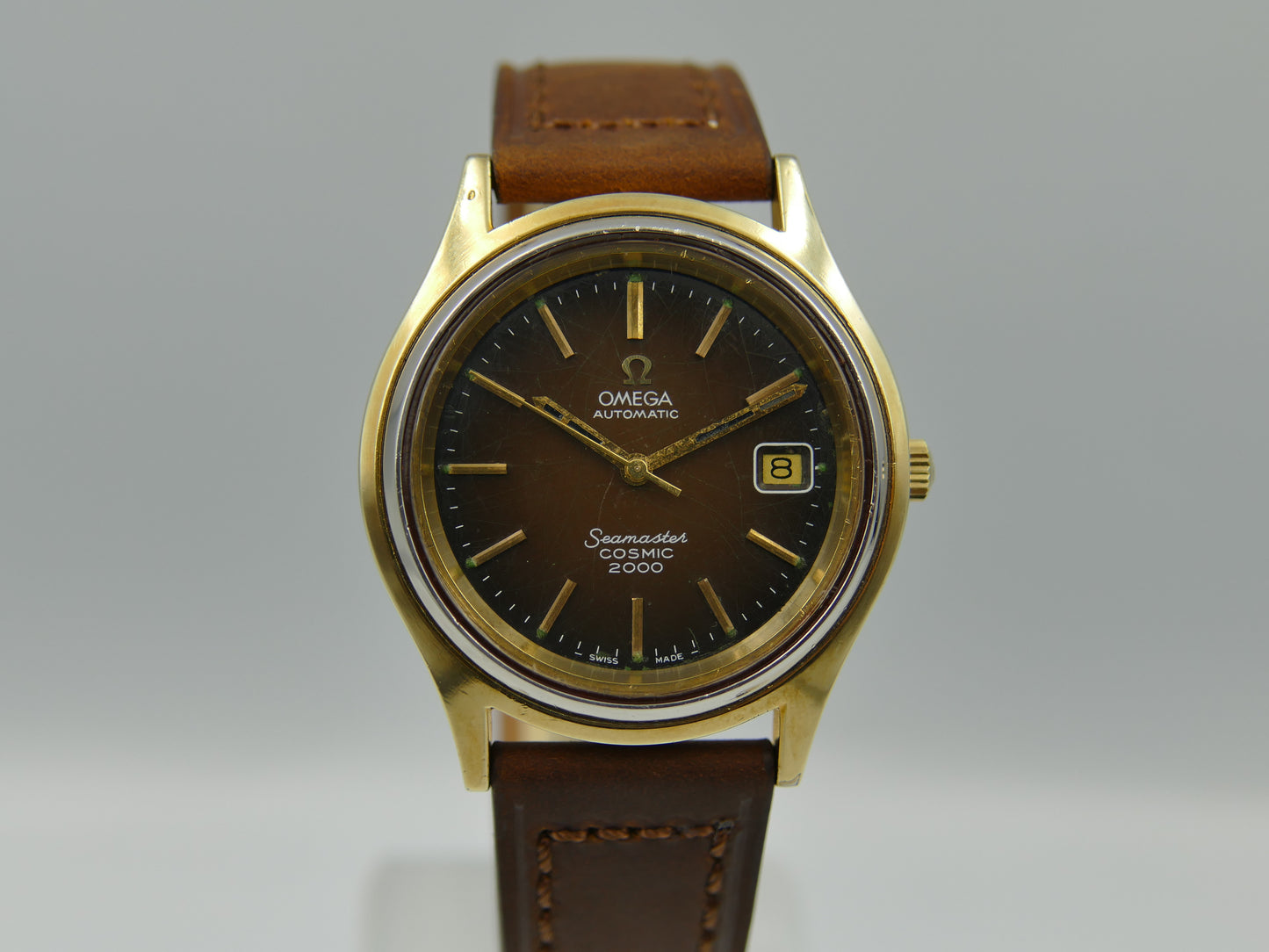 70s vintage watch mens big Omega Seamaster Cosmic 2000 ref 166.128 automatic 1012 Brown Spider Dial 38mm