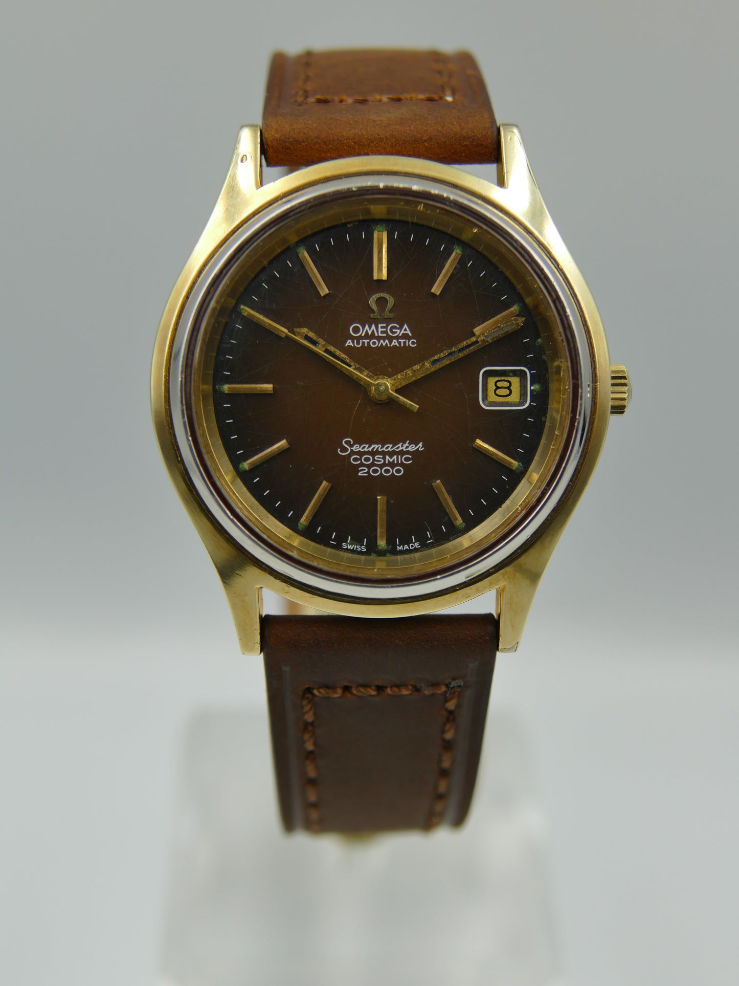 70s vintage watch mens big Omega Seamaster Cosmic 2000 ref 166.128 automatic 1012 Brown Spider Dial 38mm
