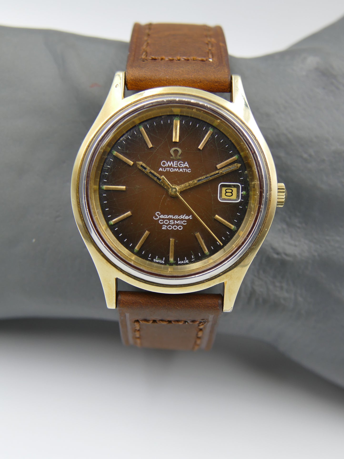 70s vintage watch mens big Omega Seamaster Cosmic 2000 ref 166.128 automatic 1012 Brown Spider Dial 38mm