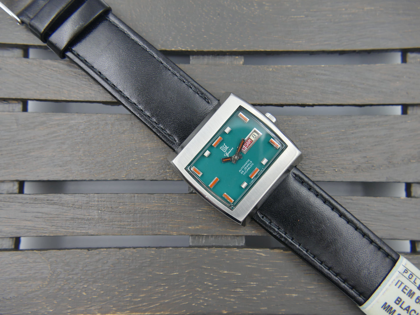 70s vintage watch mens swiss compressor Elgé geneve automatic 25 jewels green dial serviced