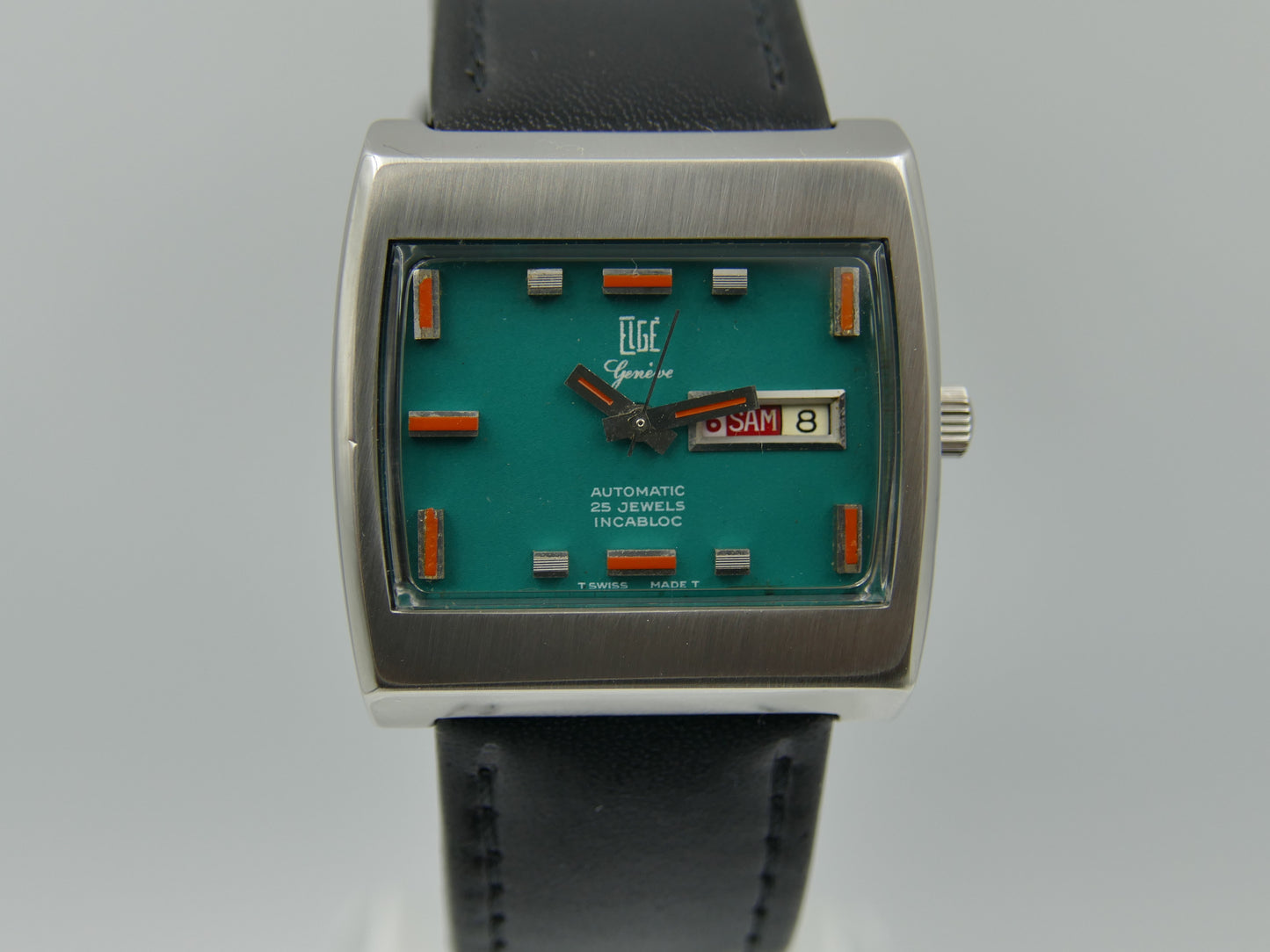 70s vintage watch mens swiss compressor Elgé geneve automatic 25 jewels green dial serviced