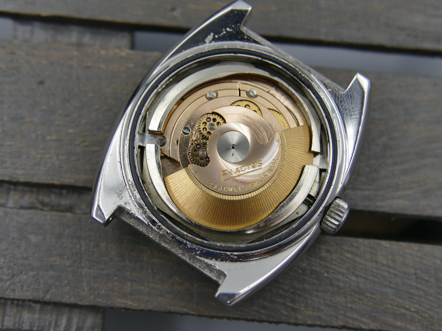 70s vintage watch mens diver compressor case Exactus precimaster automatic ETA 2472 serviced