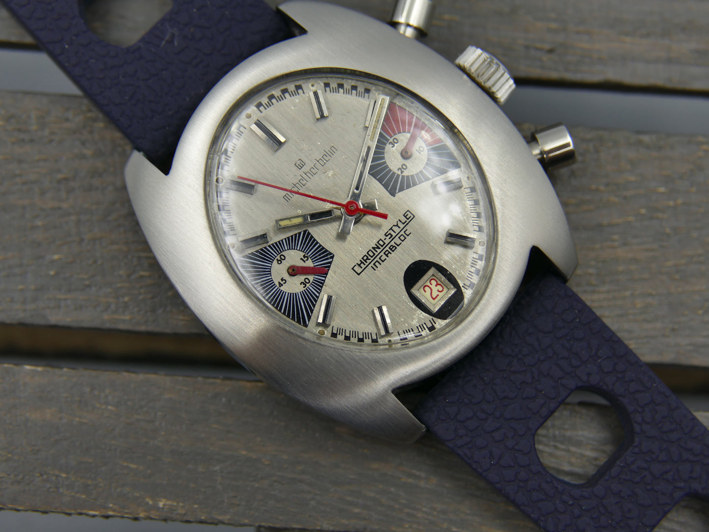 70s vintage watch mens Michel Herbelin chrono style chronograph valjoux 7734