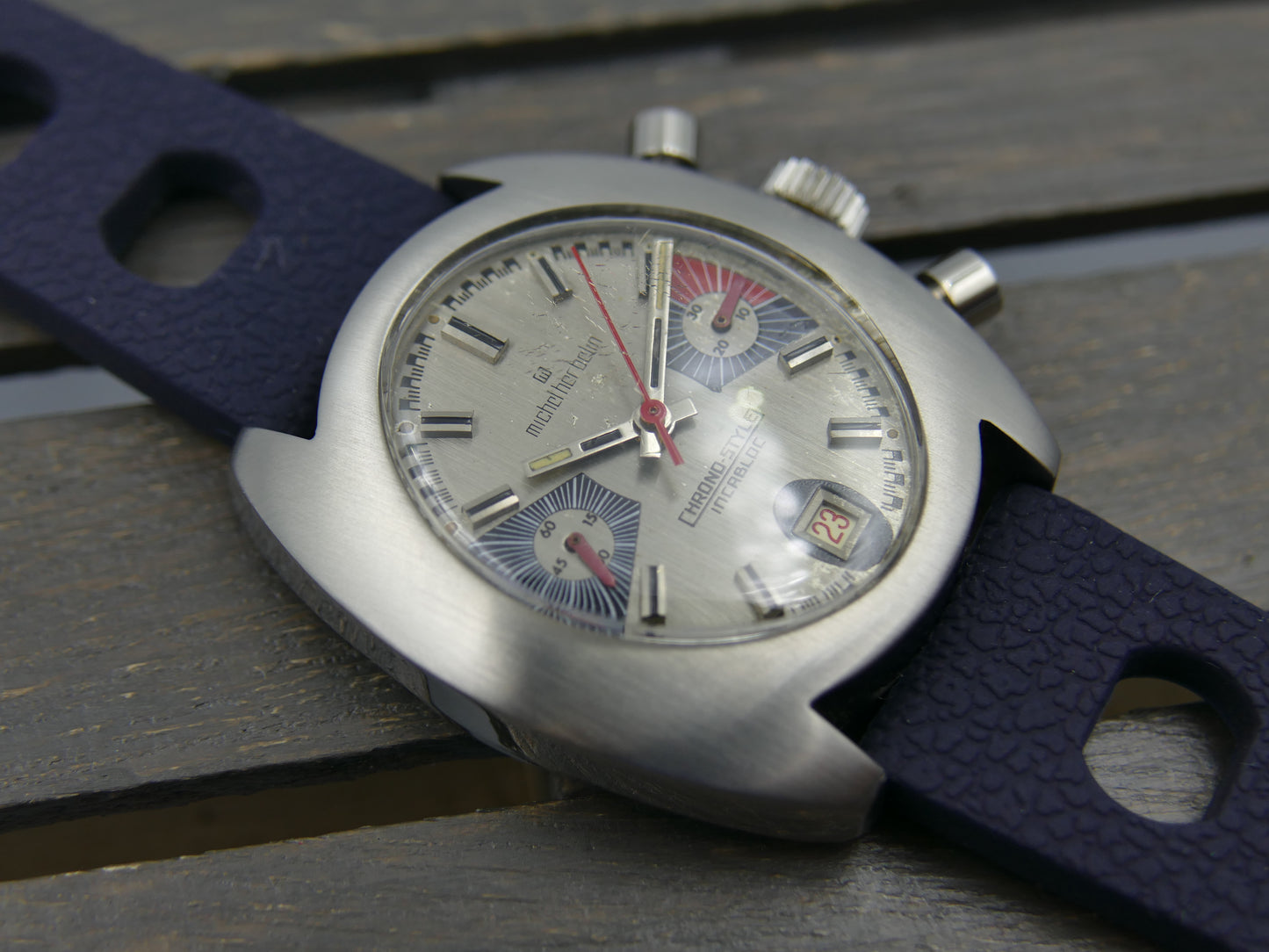 70s vintage watch mens Michel Herbelin chrono style chronograph valjoux 7734