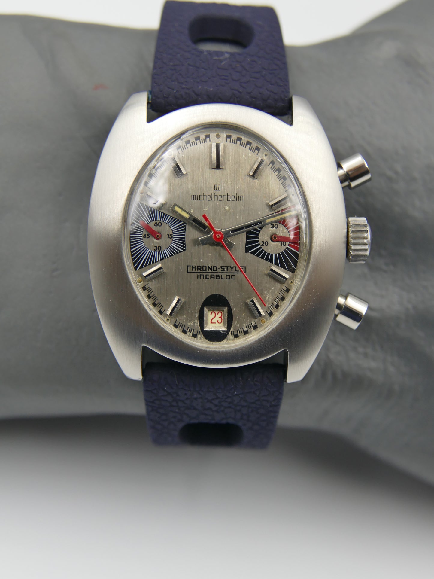 70s vintage watch mens Michel Herbelin chrono style chronograph valjoux 7734