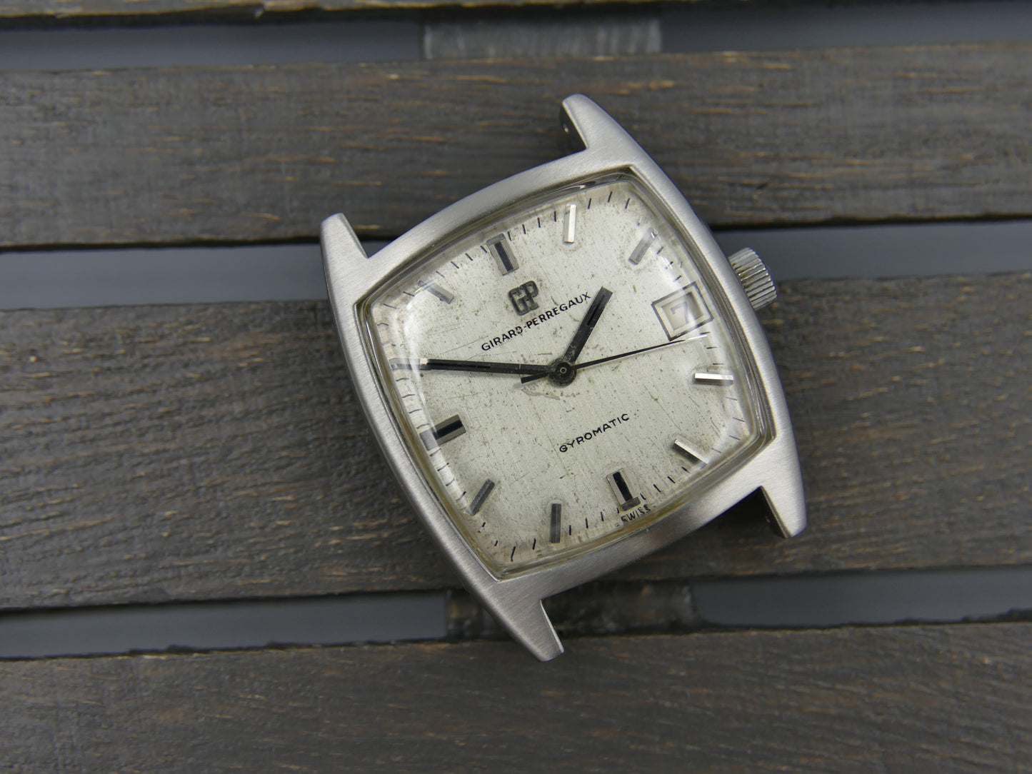 60s vintage watch mens Girard perregaux Gyromatic tonneau steel serviced