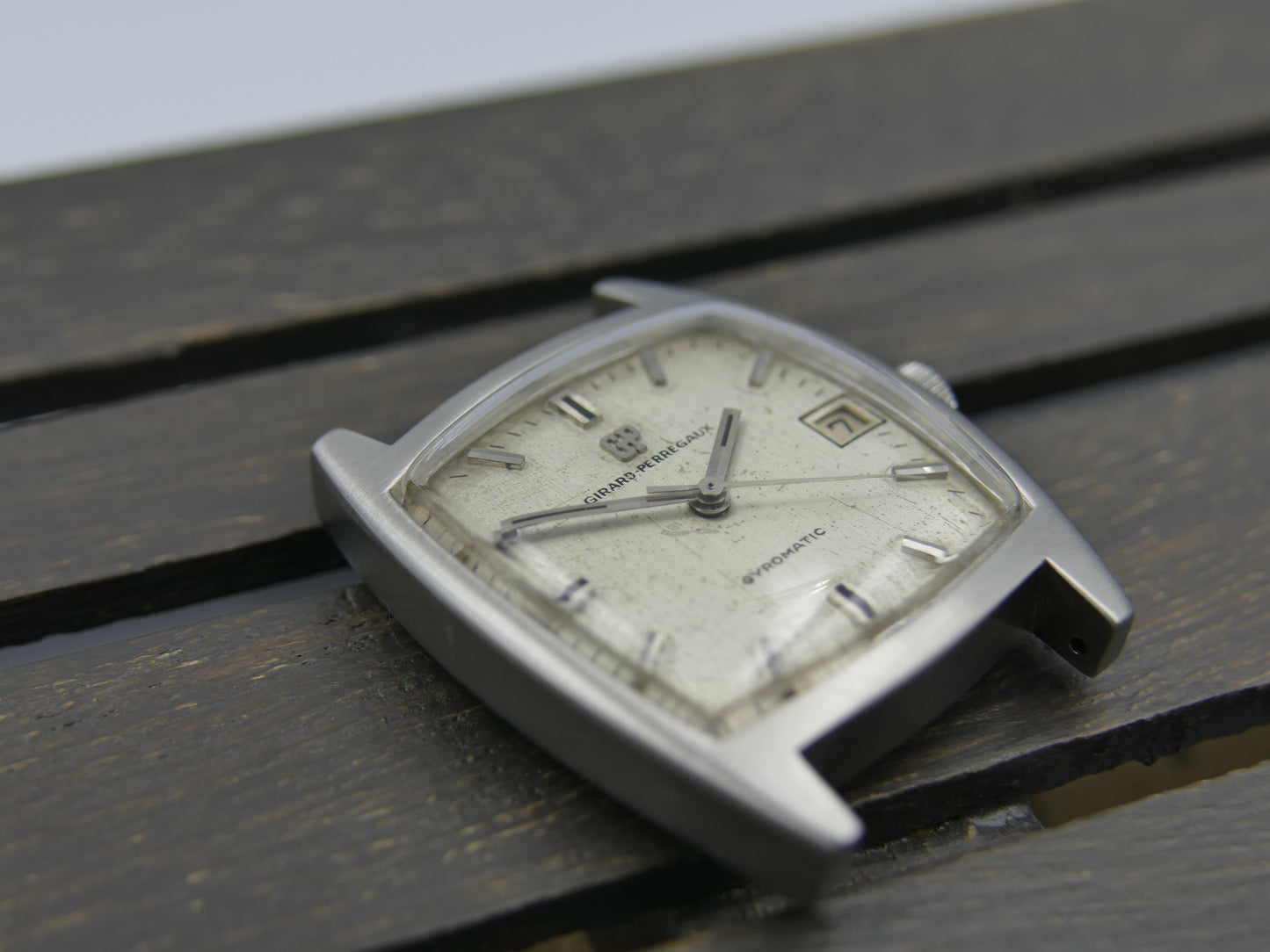 60s vintage watch mens Girard perregaux Gyromatic tonneau steel serviced