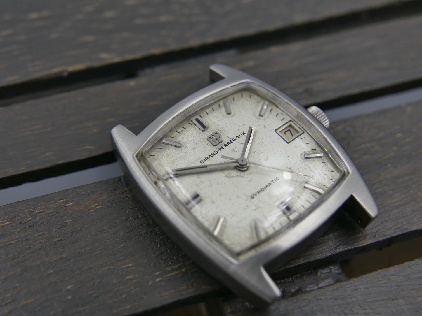 60s vintage watch mens Girard perregaux Gyromatic tonneau steel serviced