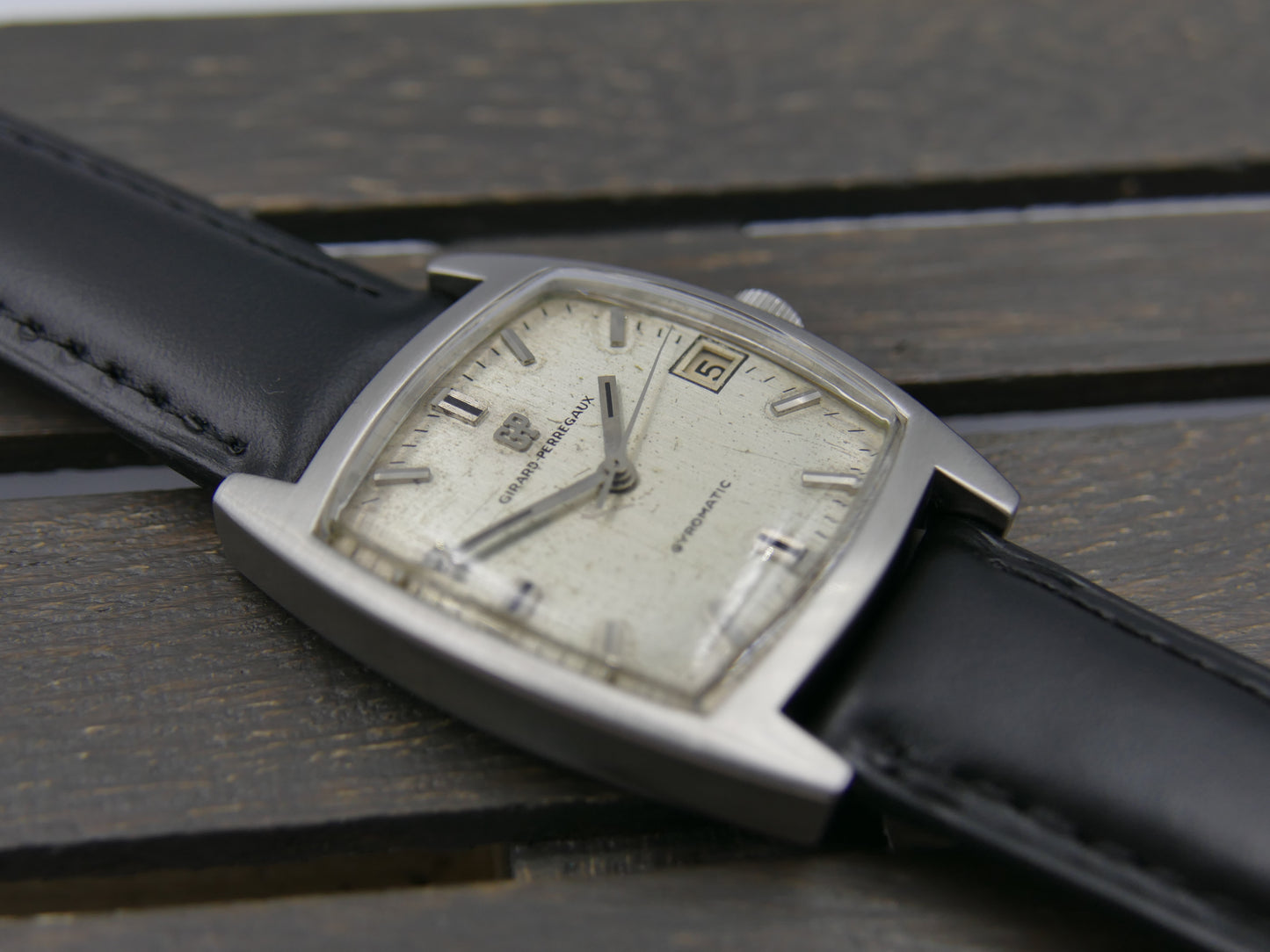 60s vintage watch mens Girard perregaux Gyromatic tonneau steel serviced